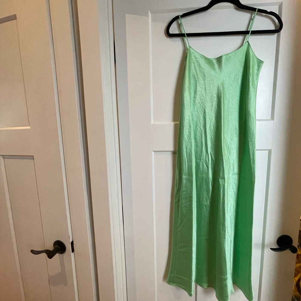 Satin Slip Vince Lime Green Dress